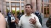 Armenia -- Retired colonel Volodya Avetisian, a war veteran and activist who was set free from prison today, holds a protest near the central government offices in Republic Square, Yerevan. 25May, 2017