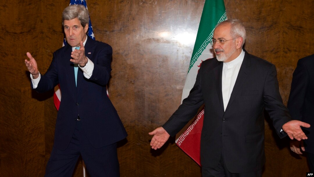 U.S. Secretary of State John Kerry (left) and Iranian Foreign Minister Mohammad Javad Zarif during a round of nuclear negotiations in Montreux, Switzerland, on March 2