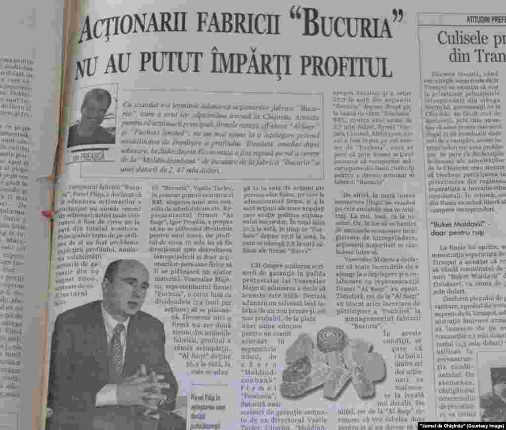 "Jurnal de Chişinău", 23 mai 2003, directorul fabricii Bucuria Pavel Filip