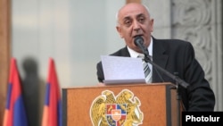 Armenia - Karabakh war veteran Suren Sargsian addresses a rally in Yerevan.