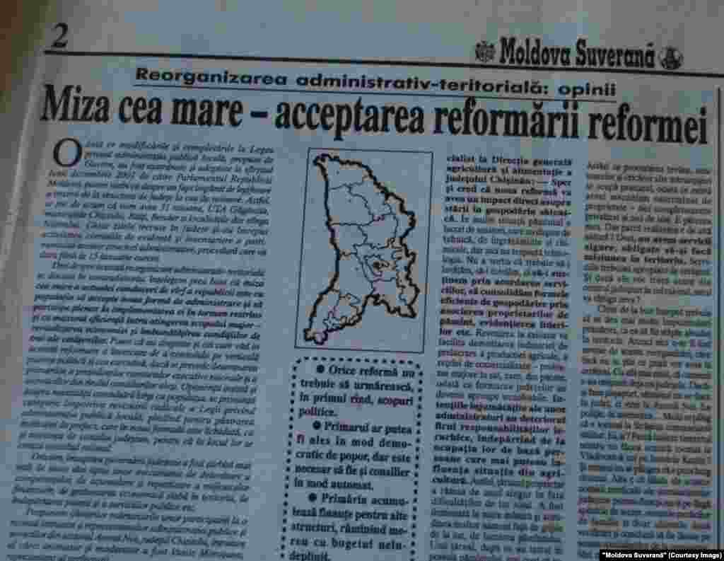 "Moldova Suverană", 12 ianuarie 2002, anti-reforma administrativă