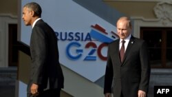 АҚШ президенті Барак Обама мен Ресей президенті Владимир Путин. Санкт-Петербург, 5 қыркүйек 2013 жыл.