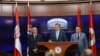Presidenti i Millorad Republikës Sërpska (RS), Millorad Dodik (në mes), kryeministri i RS-së Radovan Vishkoviq (djathtas) dhe kryetari i Asamblesë së RS-së, Nenad Stevandiq.